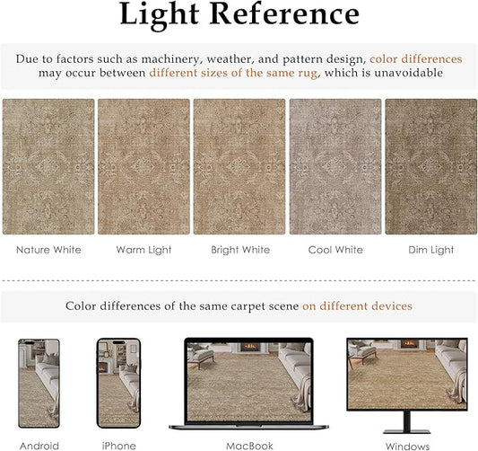 2x10 Light Brown Area Rug Runners for Hallways Washable Vintage Distressed Carpet Low Pile Non Slip Indoor Retro Soft Long Accent Rug Bedroom Kitchen Bathroom Laundry Dining Living Room