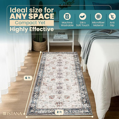Istana Hallway Runner Rug 2x6 - Multi-Color Kitchen Rugs Non Slip Washable -Silk's Soft Touch Carpet Runner - Stylish Rug for Home