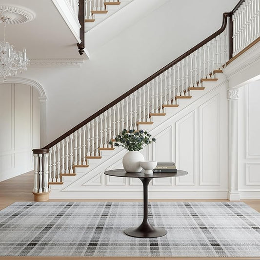 Dash & Albert Andri Plaid Black Machine Washable Rug, 5 X 8 Feet, Black/White Plaid Pattern