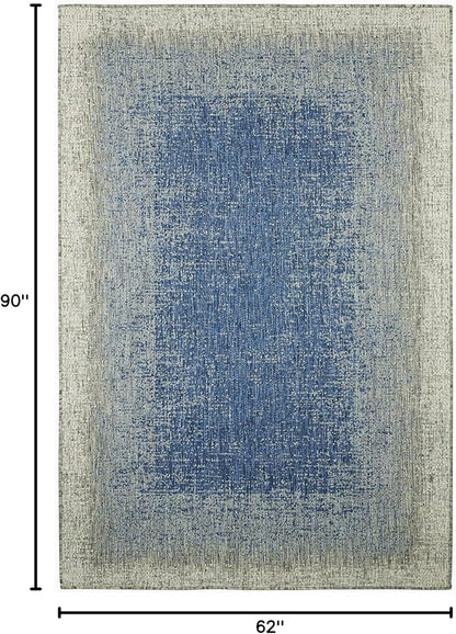FH Home Flat Woven Outdoor Rug - Waterproof, Easy to Clean, Stain Resistant - Premium Polypropylene Yarn - Modern Ombre - Patio, Porch, Deck, Balcony - Dhruva - Blue - 5ft 2in x 7ft 6in