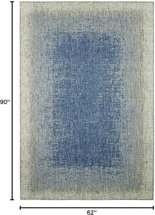 FH Home Flat Woven Outdoor Rug - Waterproof, Easy to Clean, Stain Resistant - Premium Polypropylene Yarn - Modern Ombre - Patio, Porch, Deck, Balcony - Dhruva - Blue - 5ft 2in x 7ft 6in