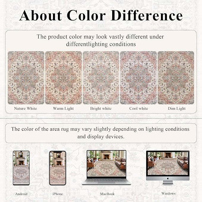 6x9 Area Rugs for Living Room Ultra-Soft Washable Rug Vintage Distressed Boho Area Rug, Non-Slip Retro Print Low Pile Stain Resistant Carpet for Bedroom Dining Room Kitchen Office