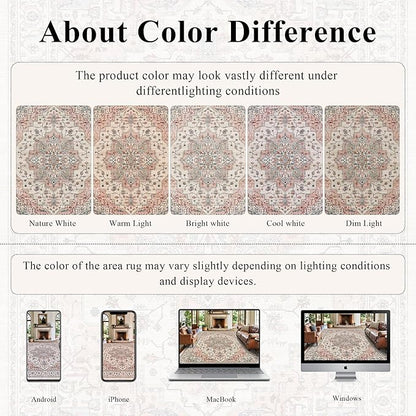 4x6 Area Rug for Bedroom Machine Washable Low Pile Vintage Distressed Rugs Stain Resistant Faux Wool Rug Ultra Soft Non-Slip Area Rugs for Living Room, Playroom, Kitchen,Home Office