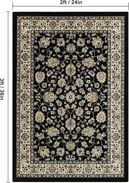 XWZO Entryway Area Rug 2x3ft — Soft Low Pile Door Floor Mat with Non-Slip Backing for Bedroom Bathroom Kitchen Laundry, Spill Resistant Washable Small Indoor Carpet for Doorway & Entrance, Black