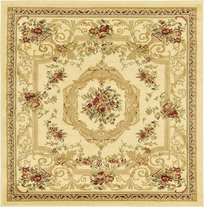 Rugs.com Chateau Collection Rug – 4 Ft Square Cream Medium Rug Perfect for Living Rooms, Kitchens, Entryways