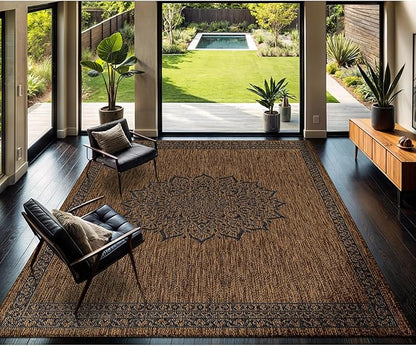 CAMILSON Outdoor Rug 10x14 Medallion Gold Modern Large Area Rugs for Indoor and Outdoor Patios Kitchen and Hallway Mats Washable Porch Deck Outside Carpet (Medallion Gold 10 x 14)