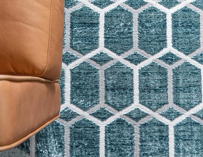 Rugs.com Lattice Trellis Collection Rug – 9' x 12' Blue Low-Pile Rug Perfect for Living Rooms, Large Dining Rooms, Open Floorplans