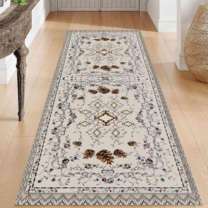 Floral Runner Rug, 2.6x10ft, Bohemian Vintage Distressed Pineal for Kitchen, Non-Slip No Shedding, Soft Low Pile Indoor Room Grey for Laundry, Washable for Hallway Bathroom