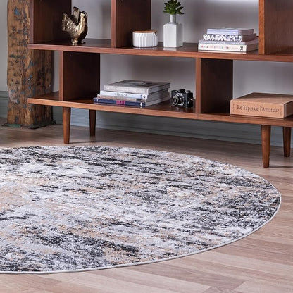 Rugs.com Leipzig Collection Rug – 5 Ft Round Beige Low-Pile Rug Perfect for Kitchens, Dining Rooms