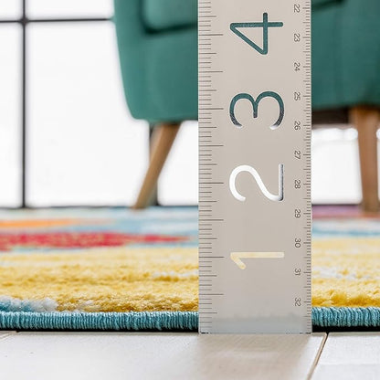 Well Woven Modern Rug Daisy Flowers Blue 3'3" x 5' Floral Accent Area Rug Entryway Bright Kids Room Kitchen Bedroom Carpet Bathroom Soft Durable Area Rug