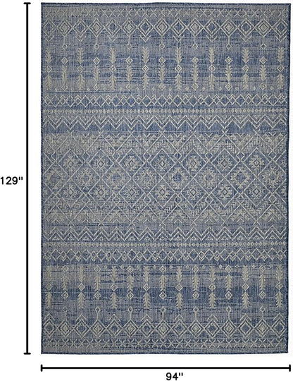 FH Home Flat Woven Outdoor Rug - Waterproof, Easy to Clean, Stain Resistant - Premium Polypropylene Yarn - Boho Moroccan - Large Patio, Deck, Sunroom - Dakar - Blue - 7ft 10in x 10ft 9in