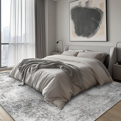 GENIMO Washable Area Rugs for Living Room, 9x12 Modern Non Slip Rugs, Low Pile Lightweight Soft Print Rug for Bedroom, Dining Room, Home Office, Grey