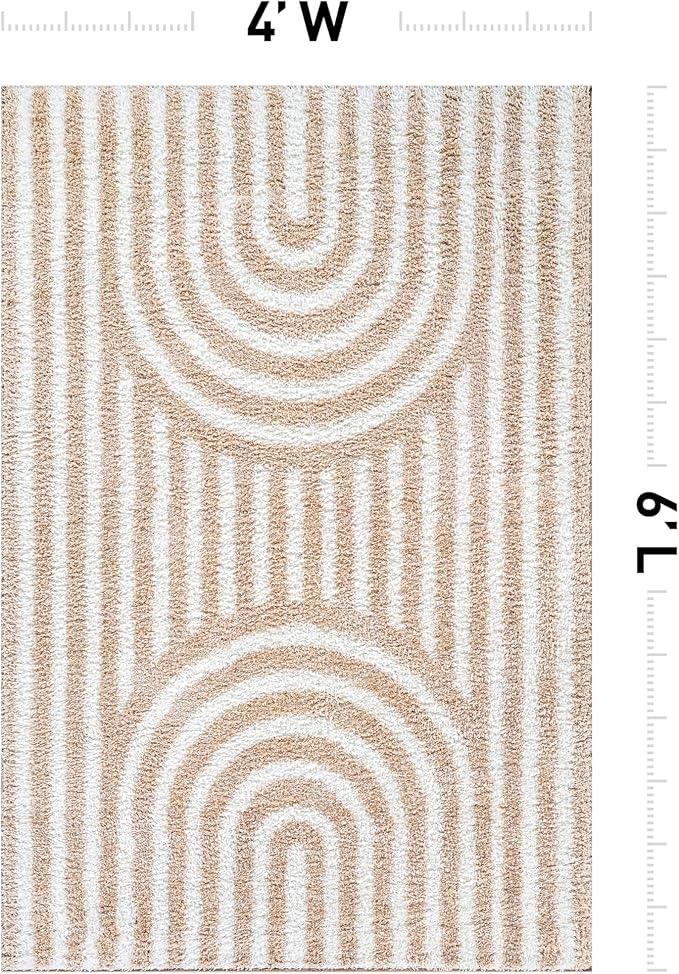 Rugshop Abstract Arch Shag Area Rug Beige 4' x 6' Ideal for Small Living Rooms, Offices, or Beside The Bed
