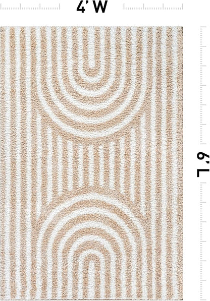 Rugshop Abstract Arch Shag Area Rug Beige 4' x 6' Ideal for Small Living Rooms, Offices, or Beside The Bed