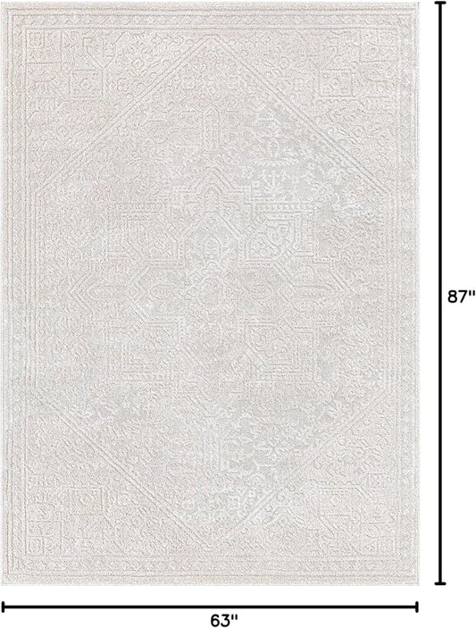 Well Woven Harlow Collection Cloud Medallion Ivory - Modern Tribal Minimalist 5x7 Area Rug - Ideal for Living Room, Dining Room & Bedroom - Durable, Stain Resistant & Easy to Clean