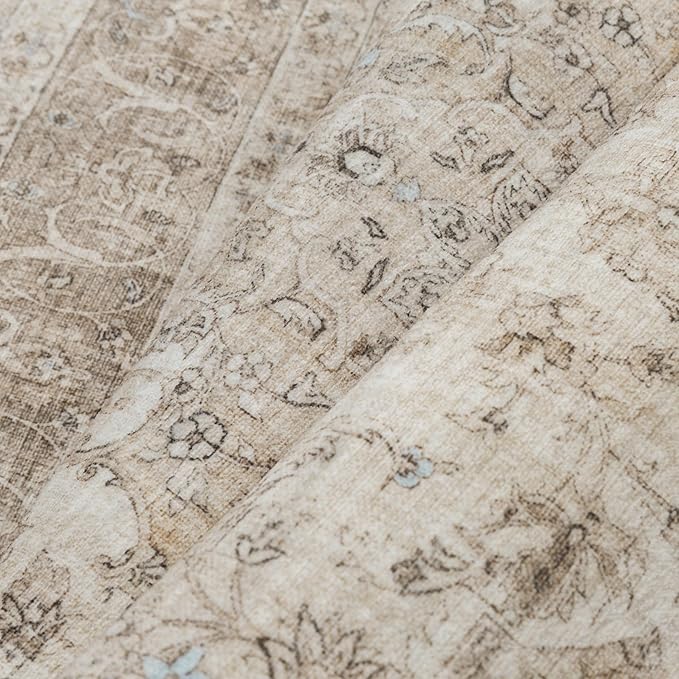 Beige Area Rug 3x4 Washable Office Entryway Vintage Carpet Low Pile Non Slip Distressed Door Mat Soft Traditional Retro Oriental Small Accent Throw Rug Kitchen Bedroom Bathroom Dining Room
