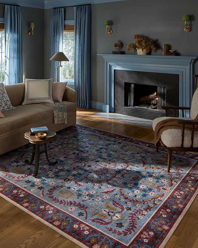 Loloi Rifle Paper Co. Canopy Collection CNP-03 Red/Blue 5'-0" x 5'-0" Round Accent Rug