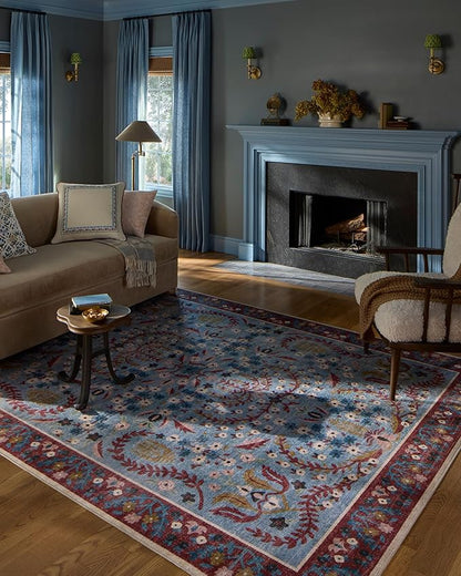 Loloi Rifle Paper Co. Canopy Collection CNP-03 Red/Blue 5'-0" x 5'-0" Round Accent Rug