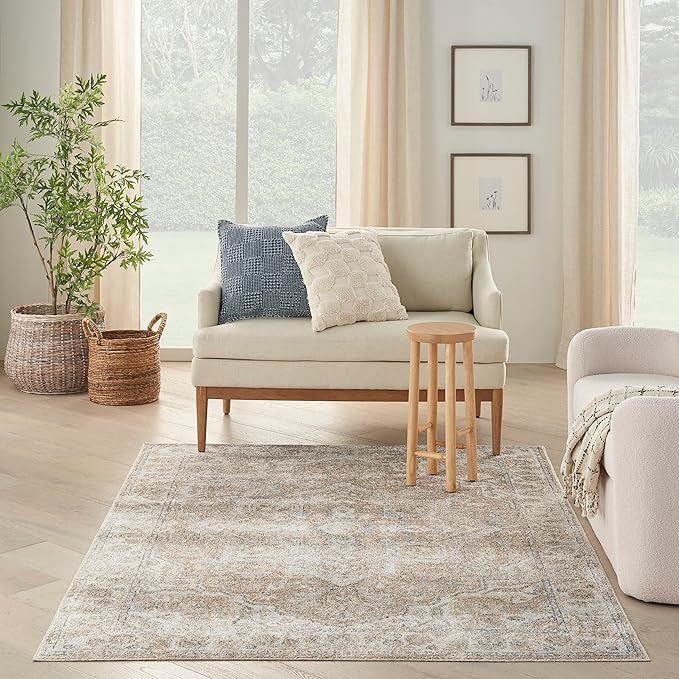 Nourison Home Astra Machine Washable Beige 5'3" x 7' Area Rug - Easy Clean, Non Shedding, Bed Room, Living Room, Dining Room, Kitchen (5' x 7')