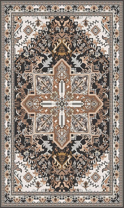 Washable Entryway Rug 3x5 | Non Slip Rug Runners for Hallways, Entryways, Kitchens, Bathrooms, Bedrooms | Ultra-Soft Flannel Carpet Kitchen Rug with Rubber Backing (Black Brown Cream, 3x5)