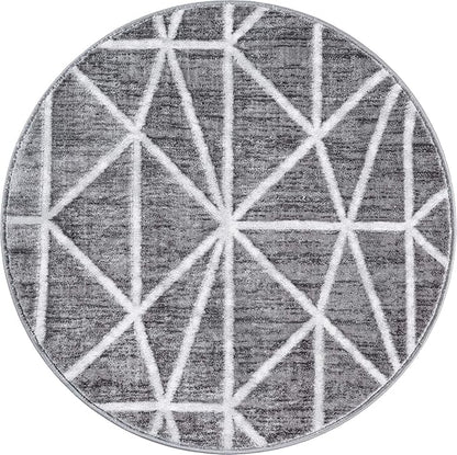 Rugs.com Lattice Trellis Collection Rug – 3 Ft Round Gray Low-Pile Rug Perfect for Kitchens, Dining Rooms