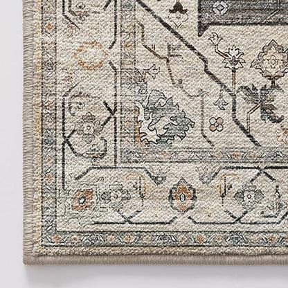 LUMI 4x6 Washable Area Rug for Living Room, Ultra Soft Vintage Rugs with TPE Non Slip Backing, Stain Resistant, Low Profile Carpet High Traffic for Bedroom, Dining Room