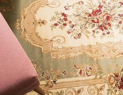 Rugs.com Chateau Collection Rug – 10 Ft Runner Green Medium Rug Perfect for Hallways, Entryways