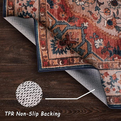 vivorug 4x6 Rug, Small Area Rug for Living Room, Bedroom, Kitchen, Machine Washable Non-Slip Throw Rug, Vintage Carpet for Entryway Nursery Coffee Table - Durable (Beige)