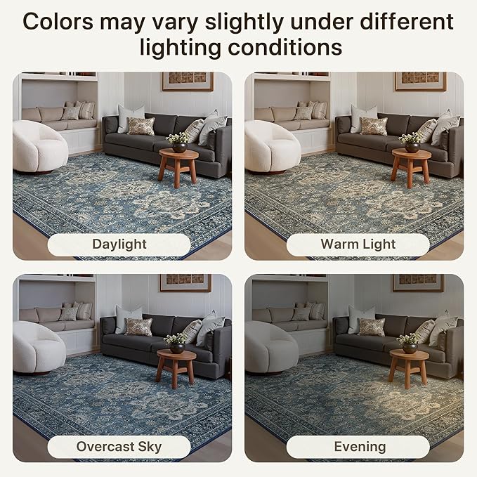 Bavni Washable Runners for Hallways 2X10, Ultra-Thin Non Slip Long Runner Rug, Print Vintage Aesthetic Carpet Runner, Low Pile Rugs for Kitchen Porch Bedroom, Blue