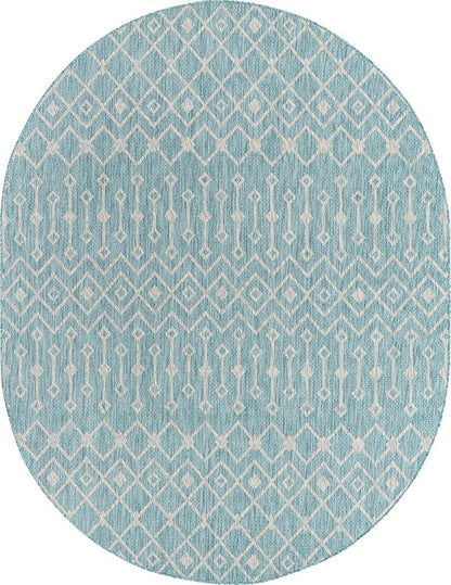 Unique Loom Outdoor Trellis Collection Area Rug - Tribal Trellis (7' 10" x 10' Oval, Aqua/ Ivory)