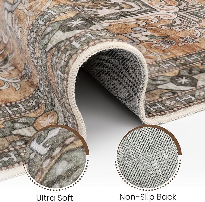 Washable Entryway Rug 3x5 | Non Slip Rug Runners for Hallways, Entryways, Kitchens, Bathrooms, Bedrooms | Ultra-Soft Flannel Carpet Kitchen Rug with Rubber Backing (Light Sage Brown, 3x5)