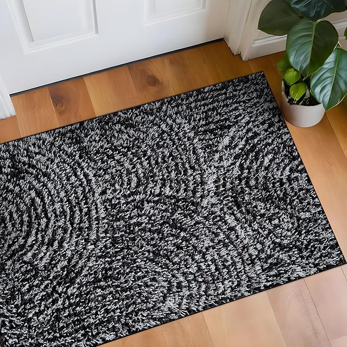Rugshop Circles Arch Shag Area Rug Anthracite Dark Gray 2' x 3' Ideal for Entryways, Kitchens, or Small Spaces