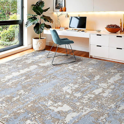WITSHOCK 8x10 Area Rugs for Living Room: Washable Abstract Large Rug for Dining Room Bedroom Carpet Non Slip 8 by 10 Indoor Modern Nursery Home Office Blue Brown