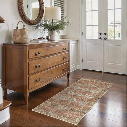 Bavni 3x5 Area Rugs for Living Room, Machine Washable Rug Non Slip, Vintage Chenille Distressed Print Carpet, Large Low Pile Ultra-Thin Lightweight Rugs for Bedroom, Dining Room, Office, Spice Sky