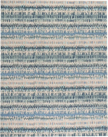 Dash & Albert Paint Chip Stone Hand Micro Hooked Wool Rug, 7.5 X 9.5 Feet, Blue/Green Geometric Pattern