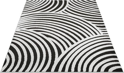 Abani Nomad Cream & Black Area Rug 6' x 9' for Living Room, Bedroom - Black Linear Curves Design - Durable & Easy to Clean