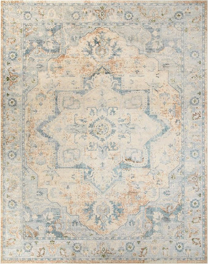 Nourison Home Astra Machine Washable Beige Blue 6'7" x 9' Area Rug - Easy Clean, Non Shedding, Bed Room, Living Room, Dining Room, Kitchen (7' x 9')
