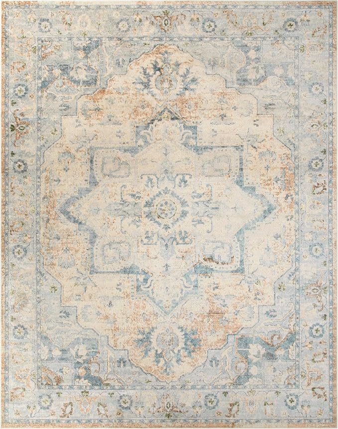 Nourison Home Astra Machine Washable Beige Blue 7'10" x 10' Area Rug - Easy Clean, Non Shedding, Bed Room, Living Room, Dining Room, Kitchen (8' x 10')