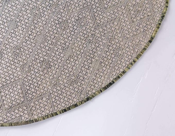 Unique Loom Outdoor Trellis Collection Area Rug - Tribal Trellis (7' 10" Round, Green/ Natural)