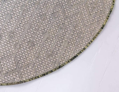 Unique Loom Outdoor Trellis Collection Area Rug - Tribal Trellis (7' 10" Round, Green/ Natural)