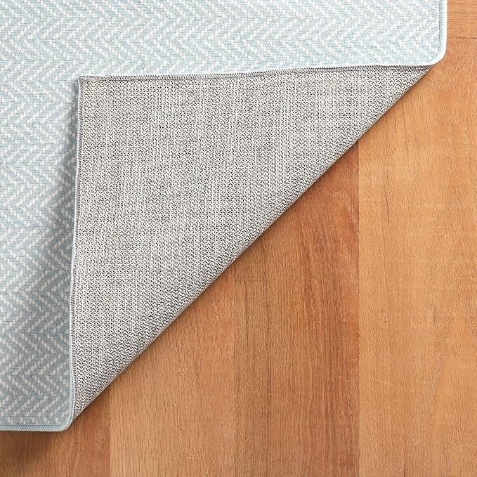 Dash & Albert Herringbone Navy Machine Washable Rug, 7.5 X 9.5 Feet, Blue Geometric Pattern