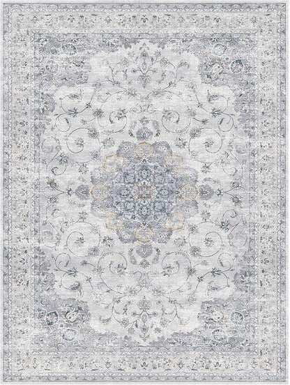 HUGEAR Machine Washable Area Rugs 8x10 Vintage Blue Large Living Room Bedroom Rug Neutral Style Non Slip Stain Resistant Low Pile Throw Carpet for Home Retro Aesthetic Modern Decor