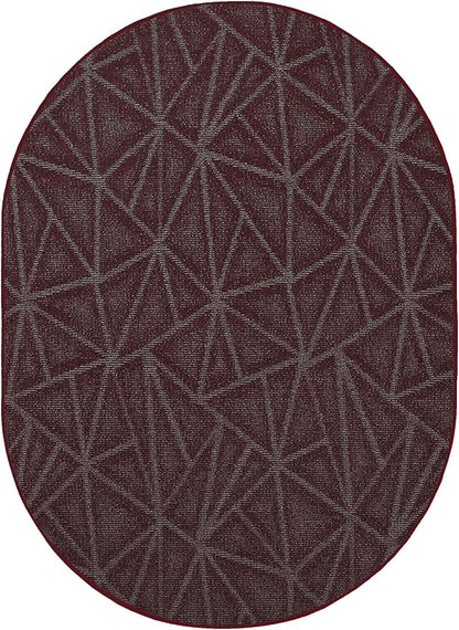 Furnish my Place Geometrical Pattern Indoor/Outdoor Refine Burgundy Abstract Area Rug, Doorway Mat, Contemporary Rug for Living Room, Entryway, Made in USA - 4' x 8' Oval