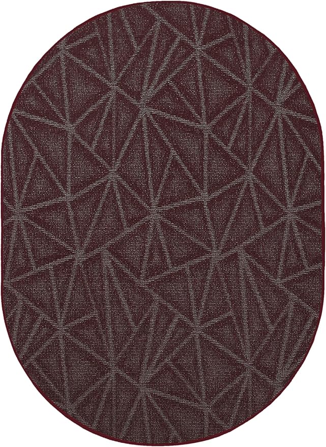 Furnish my Place Geometrical Pattern Indoor/Outdoor Refine Burgundy Abstract Area Rug, Doorway Mat, Contemporary Rug for Living Room, Entryway, Made in USA - 3' x 4' Oval