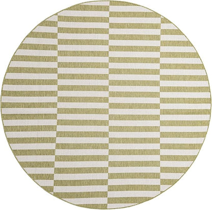 Unique Loom Outdoor Striped Collection Area Rug - Striped (7' 10" Round Green/Ivory)
