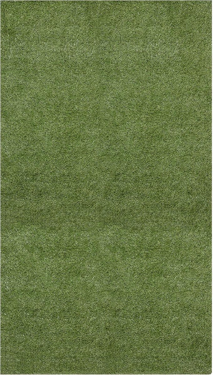Ottomanson 6'6" x 36' Artificial Faux Grass Rug - Realistic Turf with UV Protection - Perforated for Easy Drainage - Durable, Hose-Off Synthetic Lawn Carpet for Indoor & Outdoor Use, Green