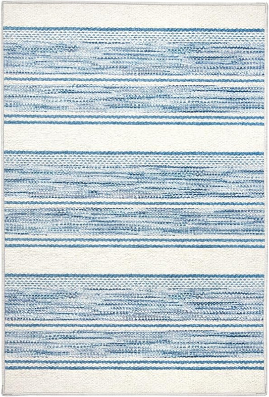 Dash & Albert Ellington Stripe Blue Machine Washable Rug, 4 X 6 Feet, Blue Stripe Pattern