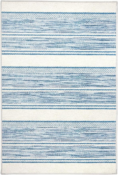 Dash & Albert Ellington Stripe Blue Machine Washable Rug, 3 X 5 Feet, Blue Stripe Pattern