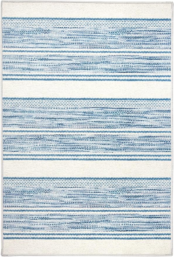 Dash & Albert Ellington Stripe Blue Machine Washable Rug, 6 X 9 Feet, Blue Stripe Pattern
