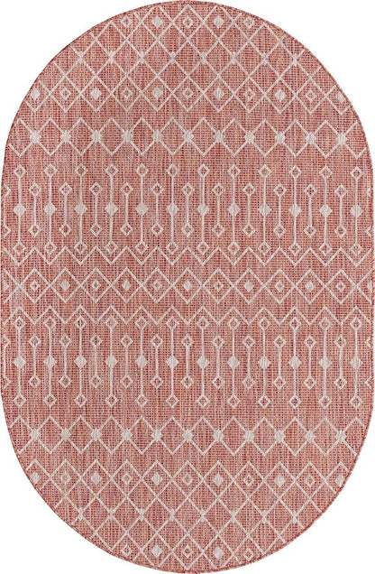 Unique Loom Outdoor Trellis Collection Area Rug - Tribal Trellis (5' 3" x 8' Oval, Rust Red/ Ivory)